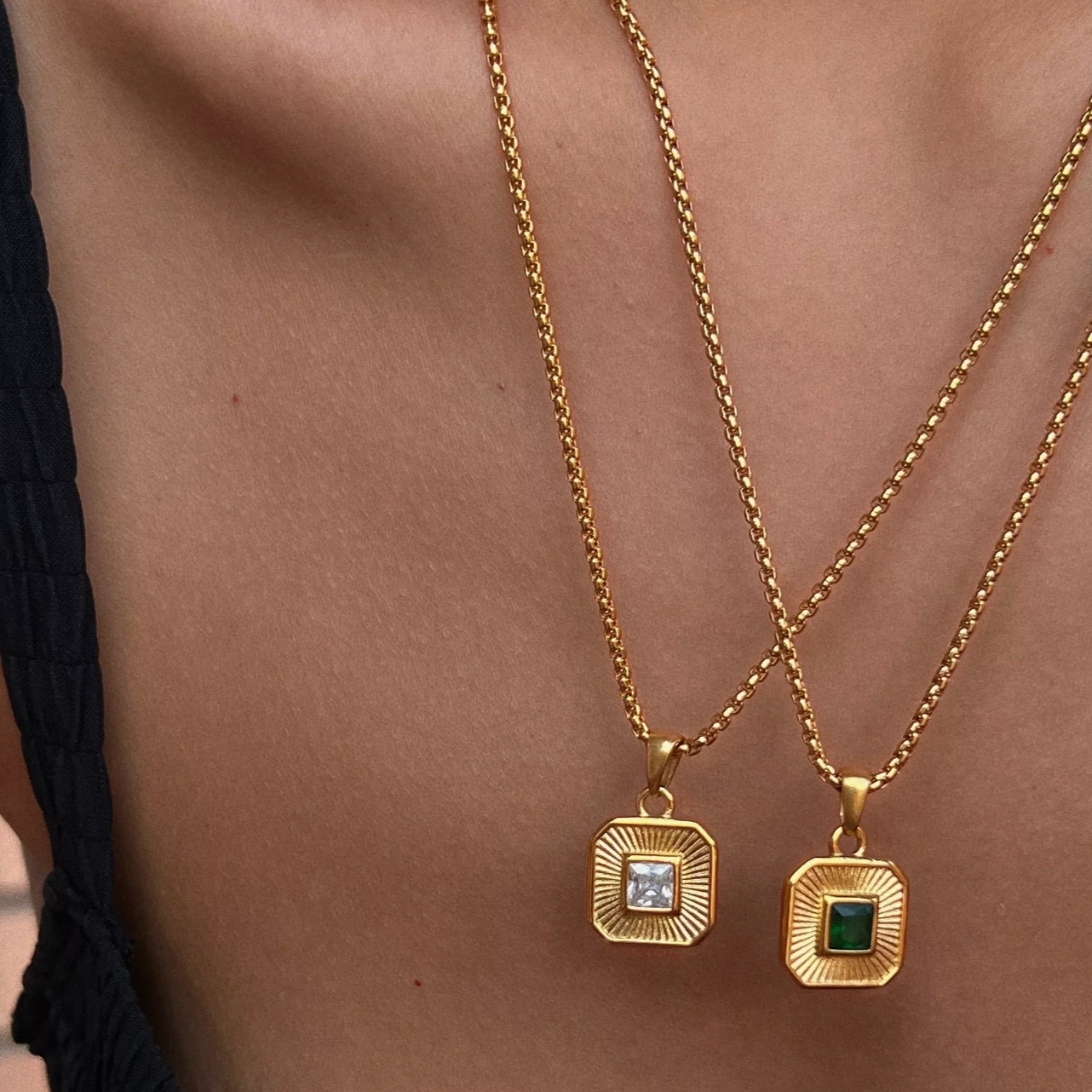 Channel it! - Emerald Green and Clear Box Gem necklace